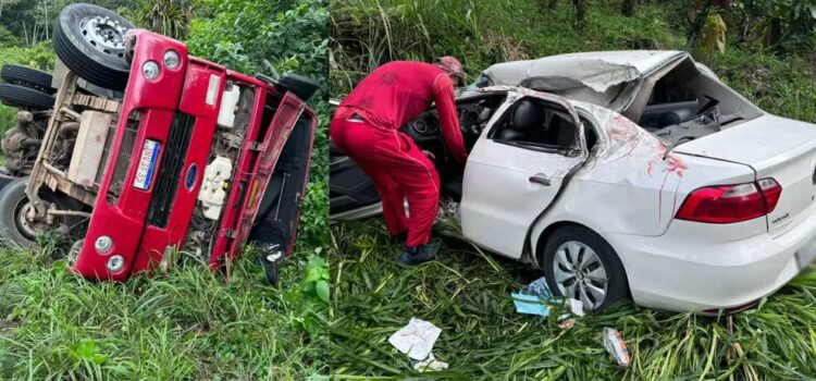 Idoso e jovem de 25 anos morrem após acidente entre carro e caçamba em rodovia na Bahia