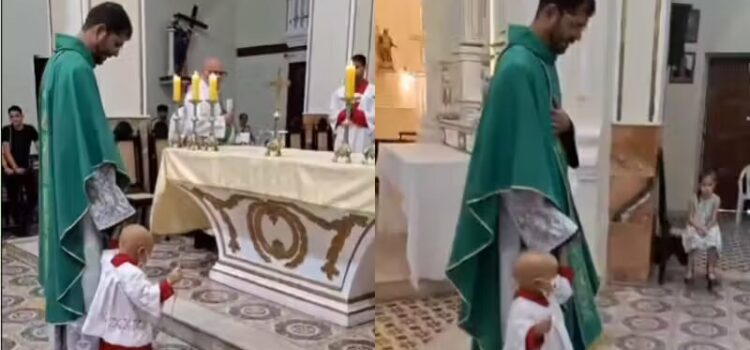 Igreja realiza sonho de menino de 3 anos com câncer; queria ser coroinha