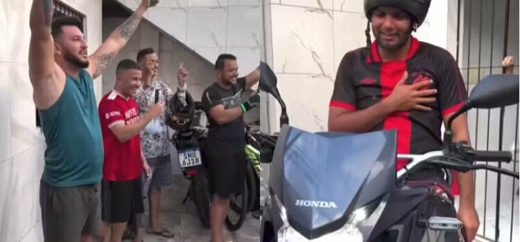 Amigos fazem surpresa e dão moto novinha de presente para Marlon; emoção viraliza